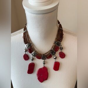 Chico’s Elegant Red and Silver Beaded Necklace